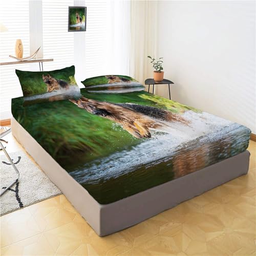 Drap housse imprimé animaux vert 140x200 cm en textile respirant durable