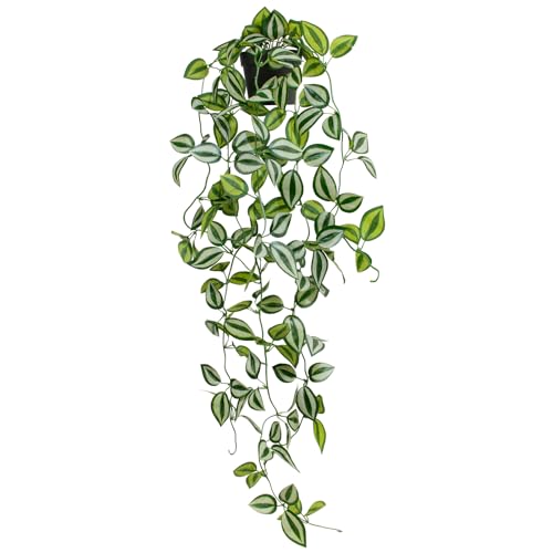 LUZOGA Artificial Plants Indoor Small Potted Hanging Vine plnat 39-in Long Fake Green Eyebrow Leaf Plant Faux Trailing Plant for Home Office Livingroom Desk Shelf Mantle Decoration (Black Pot)