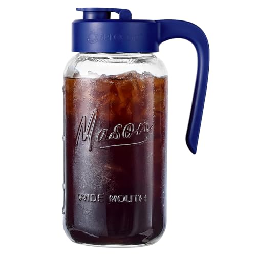 Image of Mason Jar Pitcher - Airtight & Leakproof Glass Pitcher with Lid, Perfect for Breastmilk, Cold Brew, and Sun Tea, 2 Quart (64 oz) Mason Jar with Pour Spout Lid