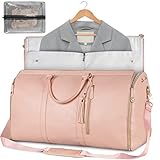 Carry On Garment Bag, Large PU Leather Duffle Bag for Women, Waterproof Garment Bag for Travel with Shoe Pouch - 2 in 1 Hanging Suitcase Suit Travel Bags, Pink