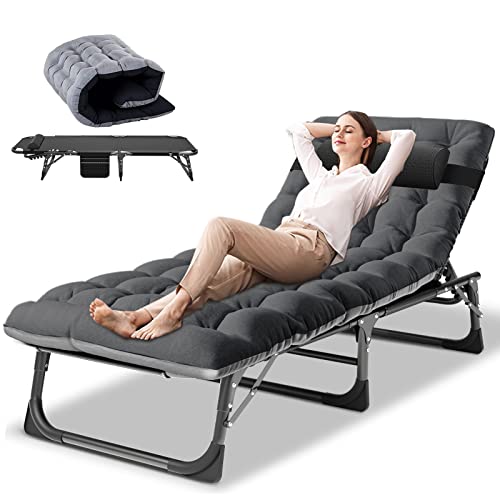 Docred Folding Lounge Chair With Mattress, 4 Position Adjustable Folding Sleeping Bed Cot Chaise Lounge Chairs Perfect For Sunbathing, Camping, Pool, Beach, Patio #TOP21