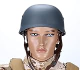 World War II German M38 Paratrooper Pull-Down Steel Helmet Original Replica with The Cowhide Lining and Chin Belt for Protection and Safety as Well as Movie Props. (Grey)