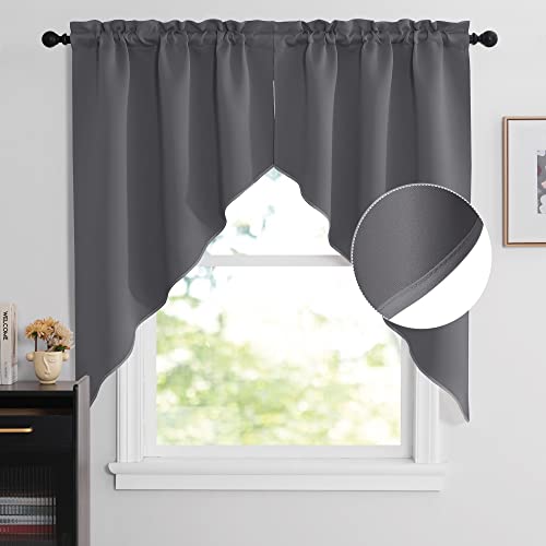 NICETOWN Short Curtains for RV Camper Blackout Small Curtain Tiers for Kitchen Over Sink Rod Pocket Thermal Insulated Window Covering for Cafe/Basement (29" W by 24" L.6 Header, Grey, 1 Pair