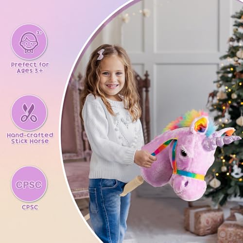 image for HollyHOME Unicorn Stick Horse Handcrafted Hobby Horse on a Stick with 