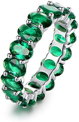 Barzel Created-Emerald Eternity Ring For Women 18K White Gold Plated Oval Cut Created Emerald Eternity Wedding Band (Emerald, 5)