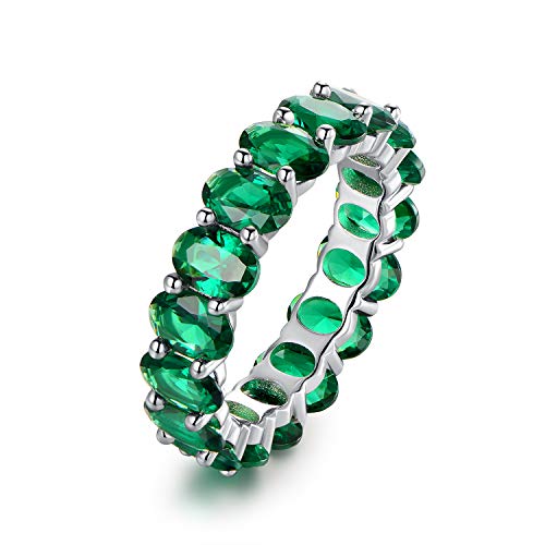 Created-Emerald Eternity Ring For Women | Barzel 18K White Gold Plated Oval Cut Created Emerald Eternity Wedding Band (Emerald, 8)