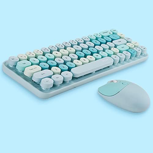 Compact Wireless Keyboard and Mouse Combo, Colorful Round Keycap, Soundless 68 Keys, Suitable for Girls and Kids, Compatible with Notebook, PC (Green)
