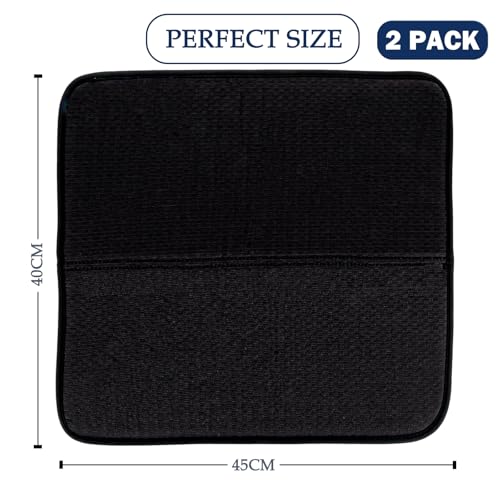 ASelected 2 Pack Microfiber Dish Drying Mats for Kitchen Draining Board Mats 45x40 CM Drainer Mats,Ultra Absorbent Dish Drainer Rack Pad Kitchen Pad for Countertop,Glass,Dish,Plate,Black