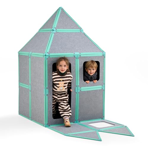 Umoving Deluxe Magnetic Fort Building Panels Kit 24-Piece Giant Modular Playhouse Set with Rectangle & Trapezoid Panels Premium STEM Creative Indoor Construction Toy for Kids Ages 3+
