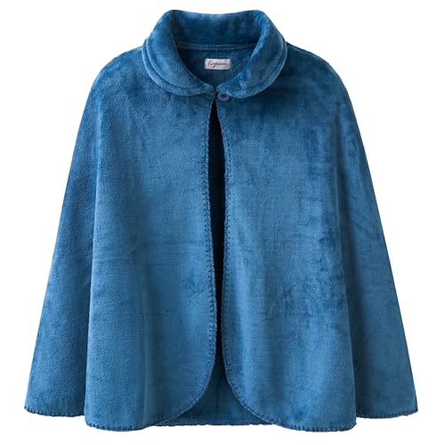 Keyocean Women Cape for Sleep, Easy On Cozy Fleece Bed Jacket Blanket for Elderly (Indigo Blue, X-Large)