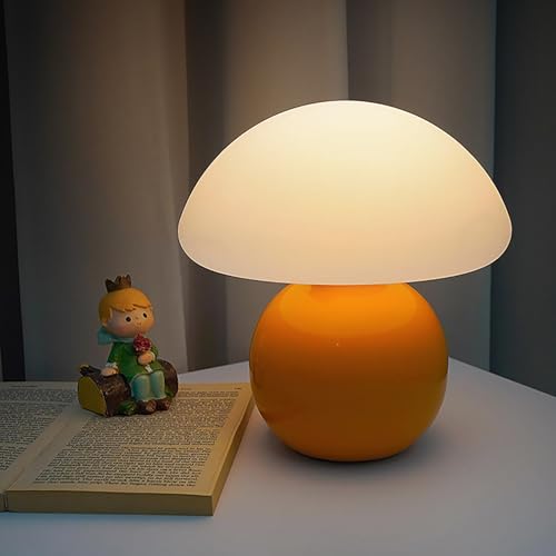 kvppvt Ceramic Mushroom Accent Lamp, Orange, USB Dimmable (3-Mode) — view 4
