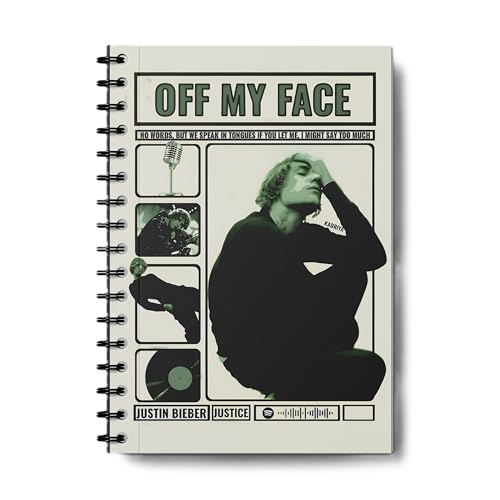 Image of zenithink Justin Bieber Singer Music Wiro Journal Notebook | 80 gsm Paper With 350GSM Hard Cover | Unruled | Pages - 160 | A5 Size | Wiro Binding | Versatile for School, Home & Office