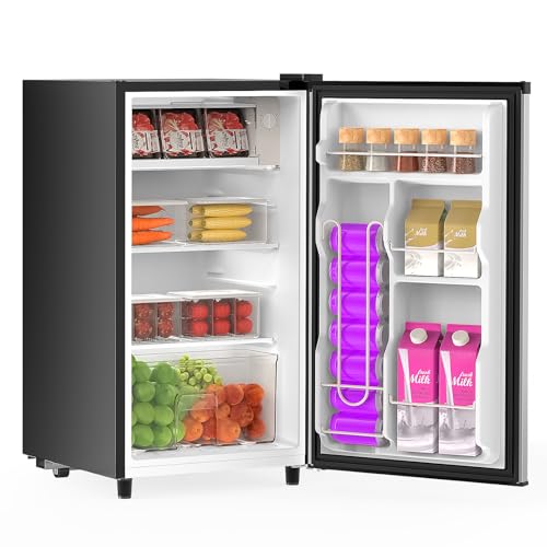 Image of DUMOS 3.2 Cu.Ft Mini Fridge with Freezer, Single Door Refrigerator with Adjustable Thermostat, Compact Small Fridge for Bedroom, Office, Dorm, 17.72"*17.72"*31" Silver