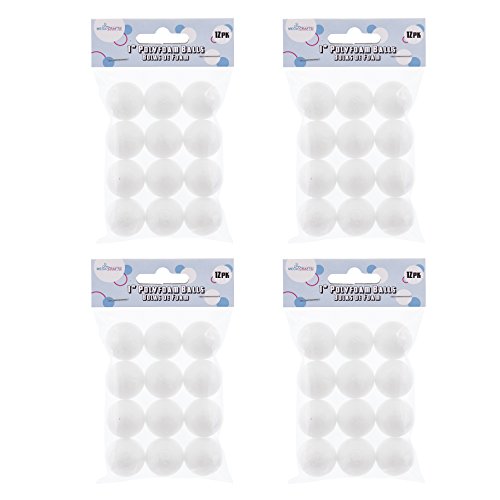 Mega Crafts 48 pcs White Poly Craft Foam 1 Inch Ball, Durable, Solid Polystyrene Balls, Arts & Crafts, Ornaments, Crafting Projects, Knitting Party Favors, Modeling, Decorations, Teachers, Artists