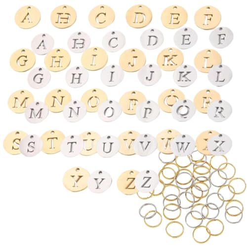 「NexPon」 ゴールデン、シルバーA~Zアルファベット文字番号タグ 26個 2 セット 連結リング 100 個 番号付きマーキングIDタグ 荷物ラベル リング付きIDタグ アルファベットアクセサリー 整理コードキーボックス キャビネット 植物コードタグ