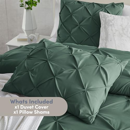 Image of Nestl Twin Duvet Cover Set Forest Green - Soft Double Brushed Duvet Set with Button Closure & Corner Ties, 2 Piece Luxurious Pinch Pleated Duvet Cover Set 68x90 Inches with 1 Pillow Sham