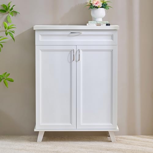Image of Home Centre | Helios Alton 12 Pairs Shoe Cabinet with Drawer | Engineered Wood | White | 1 Year Warranty