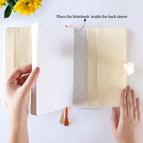 Image of NEORAH - A5 Notebook Sleeve with Loop + Dotgrid Journal | Faux Leather Sleeve + Penloop | 2 Front 1 Back Compartment | 6 Card Slots| 2 Bookmarks| Gift Box-Fits Any A5 Softcover Notebook -AFTERGLOW.