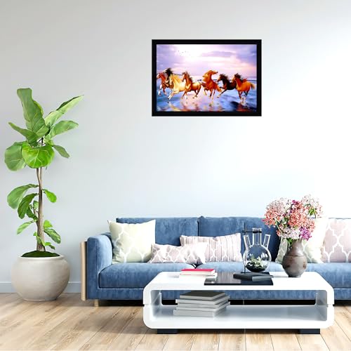 Image of Indianara Vastu Running Seven Horse Painting With Frame 20 Inches X 14 Inches (Style 15)