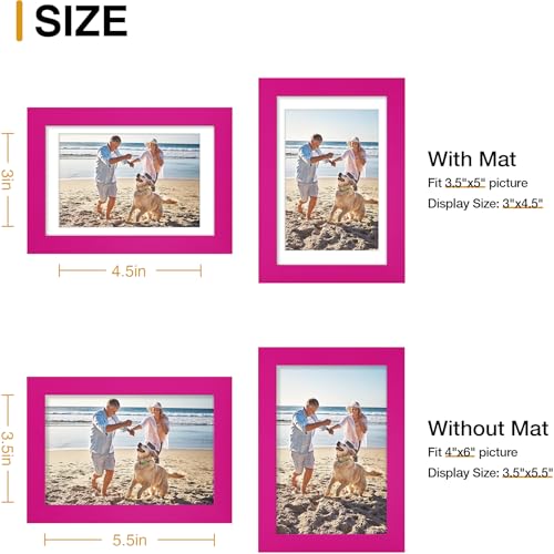 decorUhome 4x6 Picture Frame, Display Pictures 3.5x5 with Mat or 4x6 without Mat, Wall & Tabletop Display Photo Frame, Magenta, 1 Pack
