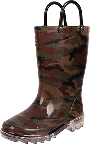 Western Chief Boys Waterproof Rain Boots that Light up with Each Step, Camo Green, 11 M US Little Kid