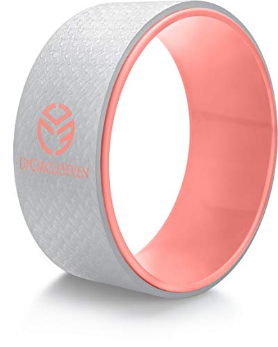 UpCircleSeven Yoga Wheel - [Pro Series] Strongest & Most Comfortable Yoga Prop Wheel - Perfect for Back Pain Stretching & Backbends, 12 x 5 in (Grey/Pink)