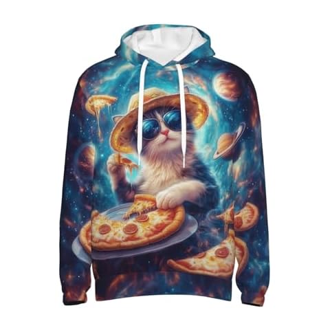 ReLuB Hoodie Sweatshirt for Men, Cat Pizza Cartoon Print Long Sleeve Sweatshirt With Pockets Novelty Pullover for Teens (XL) Cover