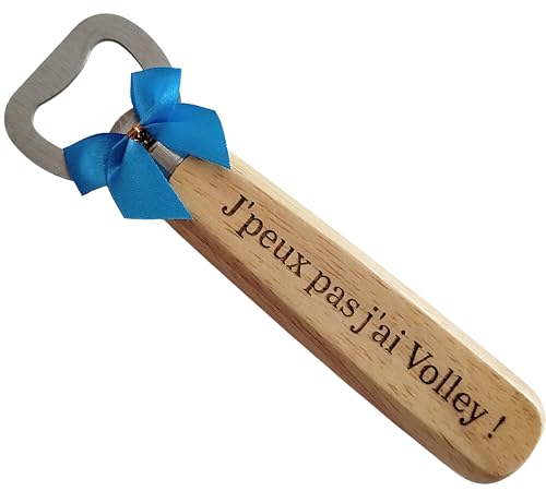 Décapsuleur en Bois Gravé et Personnalisé sur le Thème Volley - Accessoire Volley-ball Humoristique, Cadeau Original Homme et Femme, Noël, Anniversaire, Cadeau Joueur de Volley-ball