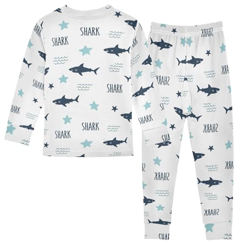 Pajama Sets Long Sleeve Shark Stars Pattern Soft Comfy Sleepwear 2 Piece PJS 3-8T3