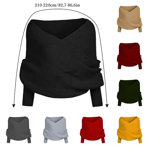 Geenric Womens Knit Sweater Tops Scarf Winter Cable Wrap Shawel Scarf with Sleeves Chunky Long Warm Crochet4