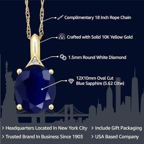 Gem Stone King 3-6 Cttw 10K Yellow Gold Gemstone Birthstone and White Diamond Pendant Necklace For Women | Oval 12X10MM | Gold Necklace for Women | with 18 Inch Chain2