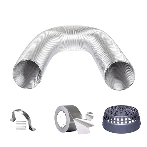 Image of 6 inch Flexible Aluminum Duct Pipe for Kitchen Chimney | Complete Installation Kit with Free Cowl Cover, 2m Tape, and Clamp | Fits Various Chimney Brands, Silver (6 inch /150mm diameter, 4FT)
