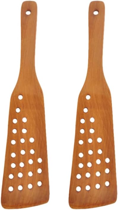 Juego de 2 espátulas Wok de madera, utensilios de cocina de diseño de 24 agujeros para cocinar antiadherentes, girador de madera ecológico para