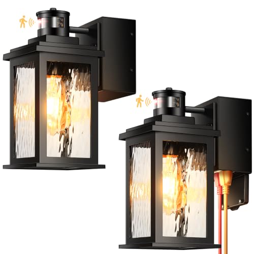 Image of Gleamz Outdoor Motion Sensor Light with GFCI Outlet, Black 2-Pack, Aluminum