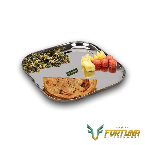 Image of Stainless Steel Plates Set of 6 | Square Plates | Breakfast /Lunch /Dinner Plates Set of 6, Diameter: 8 Inches (Plain) (8 Inches, Solid)