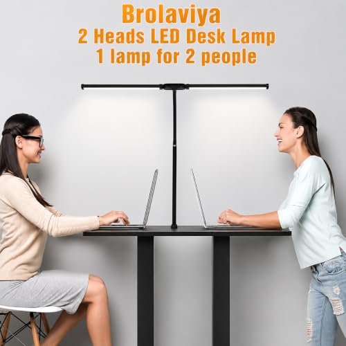 Image of BROLAVIYA Overhead LED 2 Head Dimmable Desk Aluminium Frame Lamp Extra-Long Height Light with Multi-Angle Rotation,3 Lighting Modes for Home, Office, Desktop,Bedroom, Reading,etc