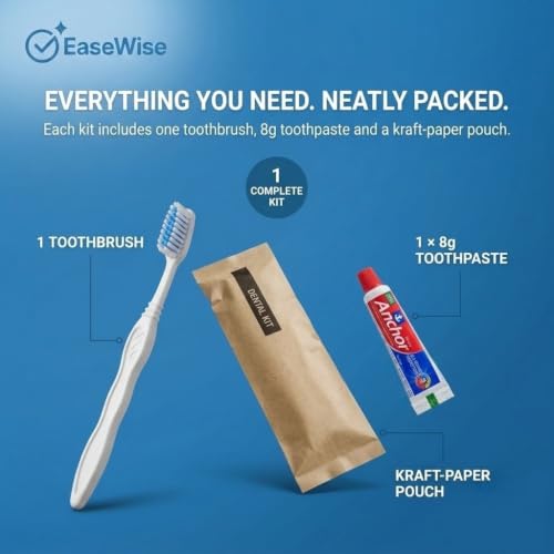 Image of 100 Pack Hotel Dental Kits - Earth-Conscious Kraft Paper Packaging - White Disposable Toothbrush with 8g Toothpaste - Guest Amenities for Airbnb & Spa