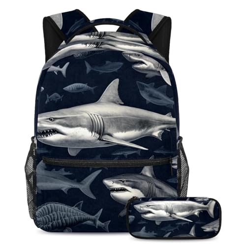 Sac à dos requin contre le mal de dos grand cartable d'école avec trousse pour adolescents