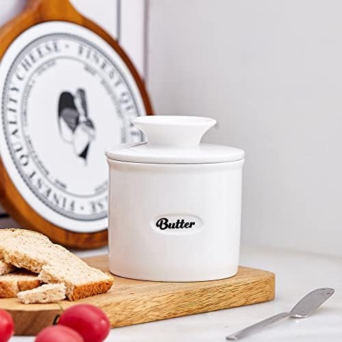 Swuut Ceramic Butter Crock,French Butter Dish with Lid, Butter Keeper with Water Line,Butter Container for Soft Butter (White)