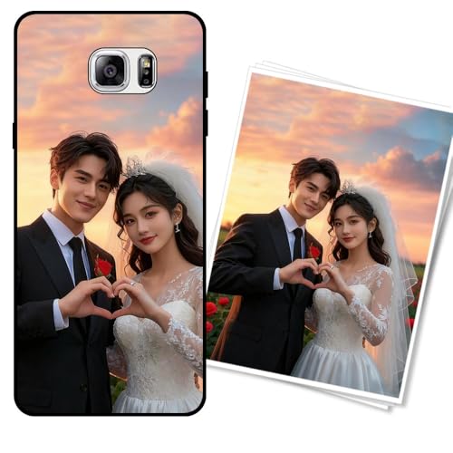 WUACYEAMING Funda Personalizada para Samsung Galaxy Note 5 Carcasa Custom Antigolpes/Antirrayaduras con Diseño de Fotos+Textos - Regalo para Graduaciones/Nacimientos/AniversariosNegro Noche