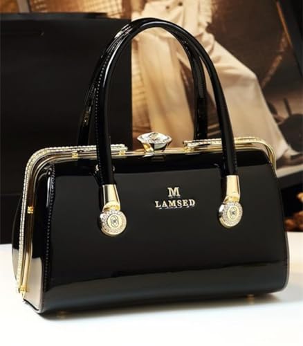 Image of Fashion Leather Women's Top Handle Satchel Crossbody Handbags Diamonds Evening Bag Purses Hard Shoulder Bags | Fashion