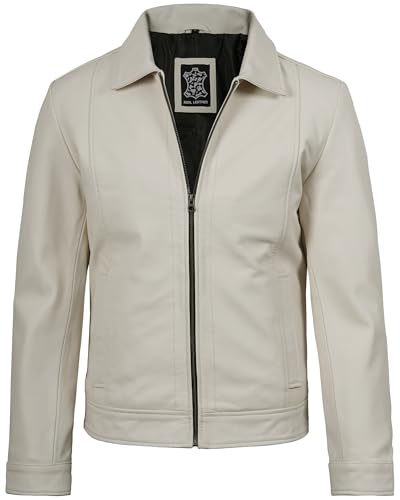 Image of Decrum Vintage Style Mens Leather Jacket - Real Lambskin Classic Shirt Collar Leather Jackets for Men
