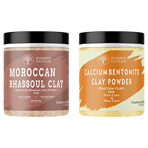 Image of Forest Ocean 100% Pure Calcium Bentonite Clay & Moroccan Rhassoul Clay Powder Combo Pack For Hair Care & Skin care, Unisex - (150g Each Pack Of 2)