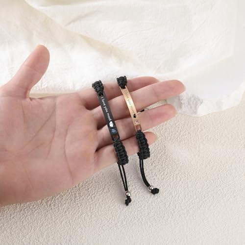 MeMeDIY Personalized Bracelet Matching Bracelets for Couples Engraved Name Text Date Adjustable Handmade Braided Rope Bracelet Stainless Steel Tag Jewelry Gift for Girlfriend3