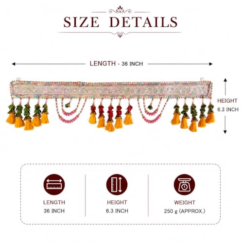 Image of ONESTA Traditional Handmade Door Toran for Main Door | Decorative Bandarwal with Pearl Beads Floral Embroidery & Tassels | Festive Door Hanging for Diwali Navratri Wedding Housewarming & Home Decor 3 Feet (Size 36 Inch Pack 01)