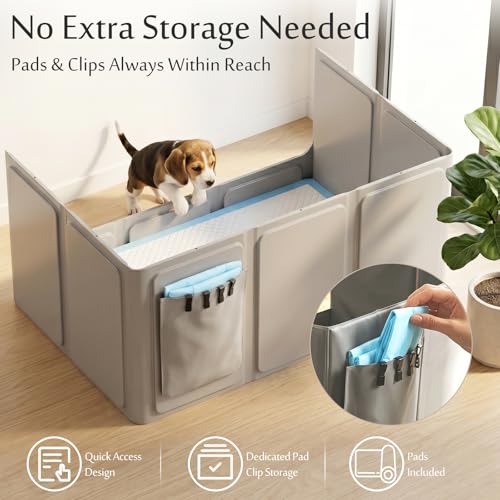 Dog Litter Box with High Walls, Foldable Pee Pad Holder, 33×22×16" | Waterproof No-Spill Indoor Dog Potty Tray, No Assembly Required, Easy to Clean and Fold, for Small and Medium Dogs, Gray - Image 6