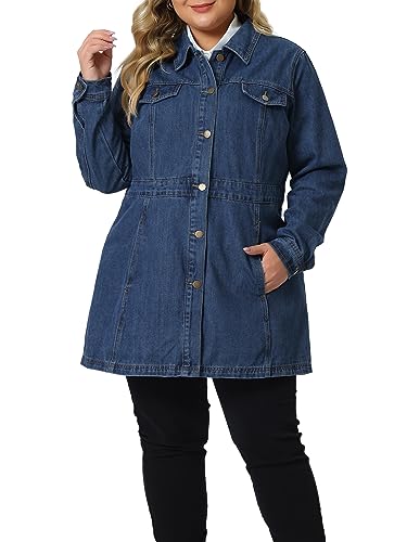 Agnes Orinda Plus Size Denim Jacket for Women Buttons Long Sleeve Jean Jackets2