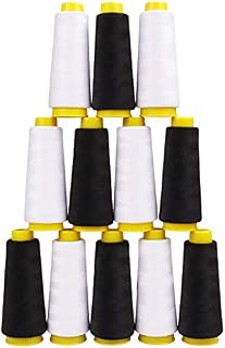 Kurtzy 12 Pack Black and White Polyester Sewing Machine Thread Spools Set - 11.5cm/ 4.5 Inch Spools with 900m/984 Yards of Thread - Bobbin Spool Kit in 2 Colours for Hand and Machine Embroidery
