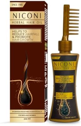 Niconi Herbal Hair Oil | Suitable for Men & Women | Applicator Bottle | Helps Reduce Hair Fall & Dandruff | Contains Coconut, Rosemary, Castor, Bhringraj, Eucalptus, Shikakai, Methi, Bhrami, Neem Oil | 200ml