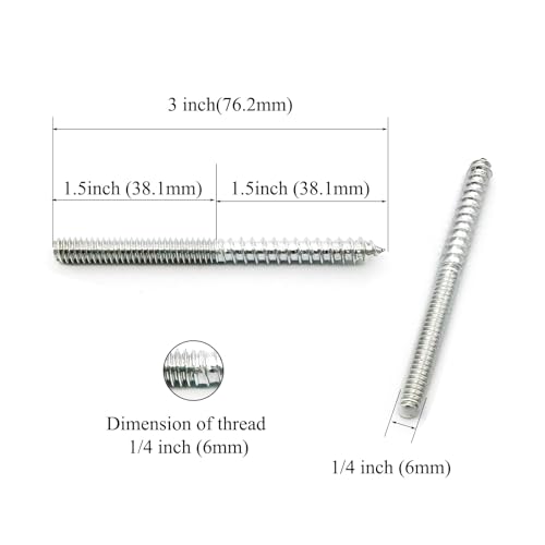 Image of 12 Pack 1 /4-20 x 3 Inch Silver Hanger Bolts 1 /4-20 inch Double Headed Bolts 1 /4 Wood Dowel Screw Self-Tapping Screw Hanger Bolts for Furniture Screws Double Screw Threaded Rods Bolt 75mm Length